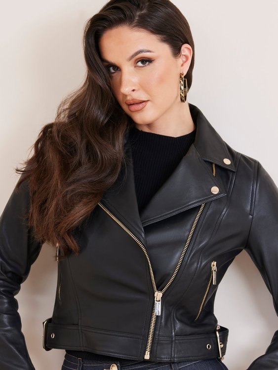 Luxusní Luana kožená bunda, Černá barva, 42