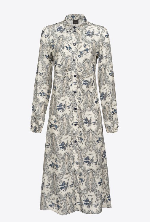 Pinko – Printed šaty, Bílá, Modrá barva