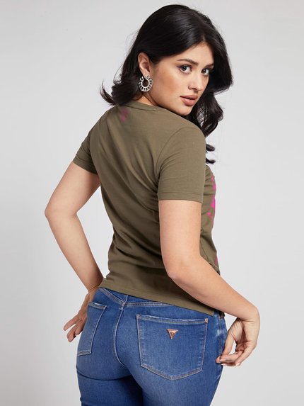 Módní Printed triko, Khaki barva, 2021