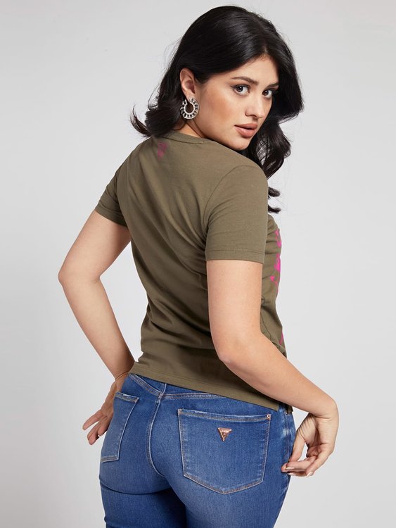 Módní Printed triko, Khaki barva, 2021