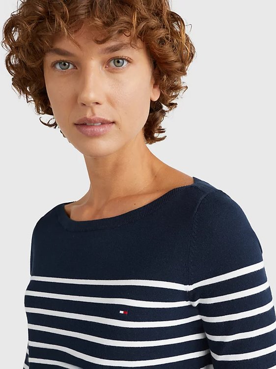 Luxusní Heritage Boat Neck svetr, Navy barva, XS
