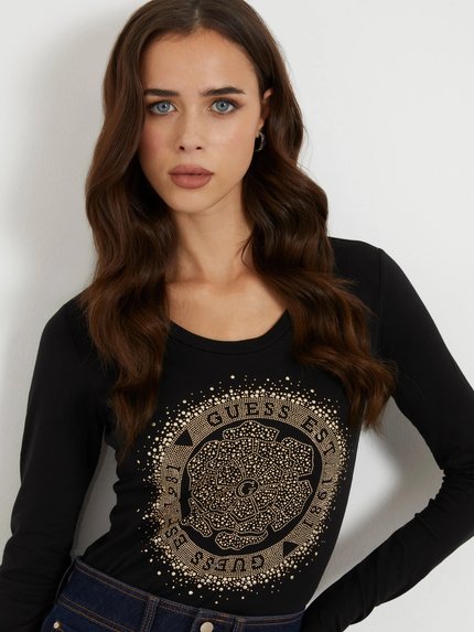 Módní Round Camelia triko, Černá barva, 2024