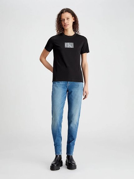 Módní Sequin Slim triko, Černá barva, 2024