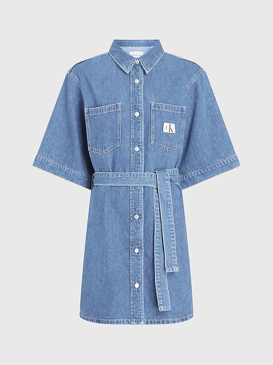 Boxy Belted šaty Modrá barva Ženy