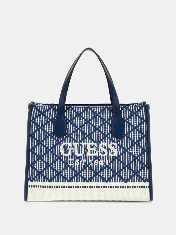 GUESS – Silvana 2 Compartment velká kabelka, Modrá barva