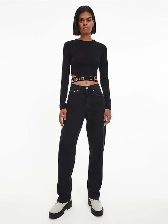 Módní Waist logo svetr, Černá barva, 2022