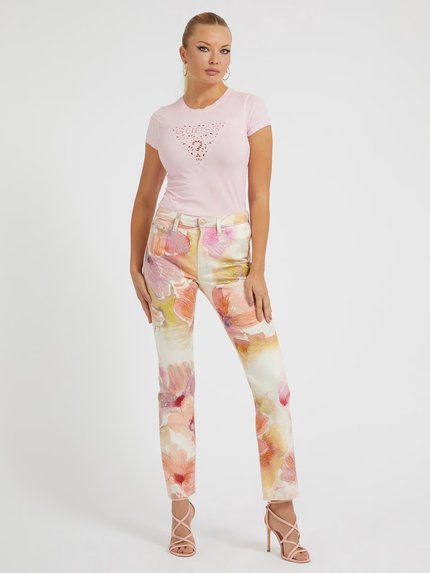 Módní Eyelet triko, Růžová barva, 2023