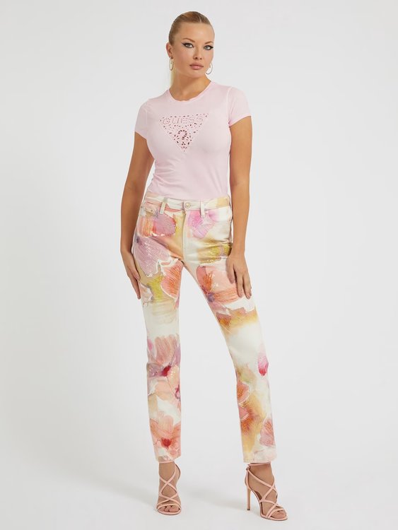 Módní Eyelet triko, Růžová barva, 2023