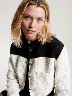 Luxusní Cropped Tweed sako, Bílá barva, 36