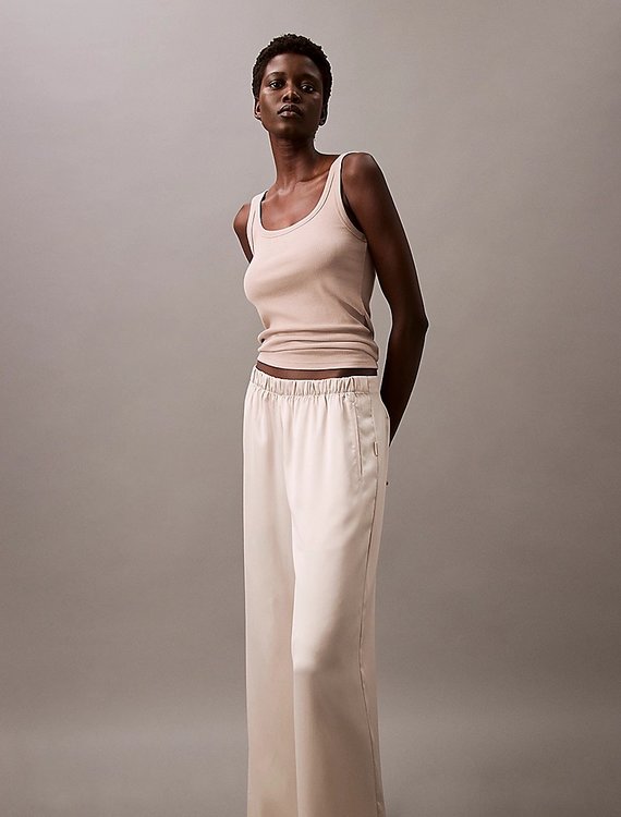 Satin kalhoty Béžová barva Ženy