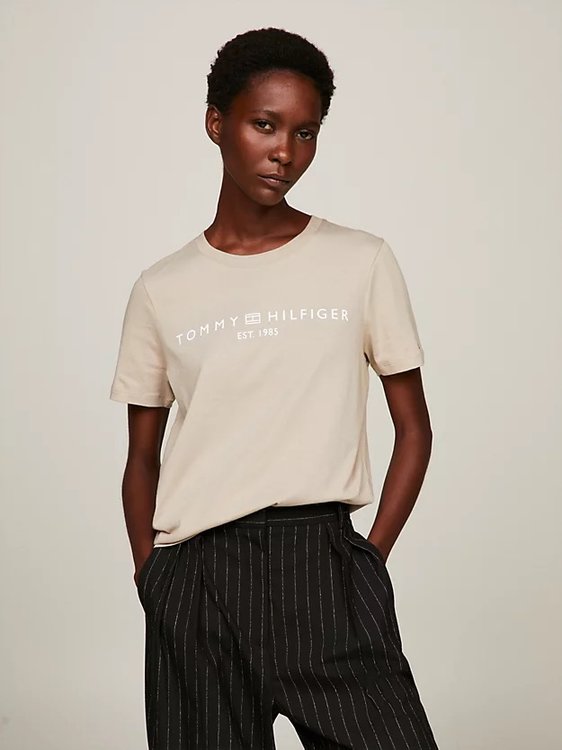 Tommy Hilfiger – Corp Logo triko, Béžová, Krémová barva