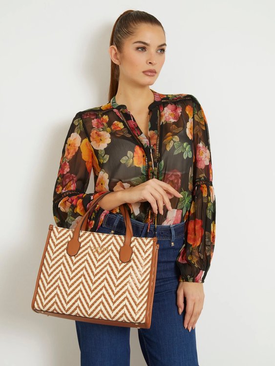 Silvana 2 velká kabelka – GUESS, Hnědá, Multi barva Ženy