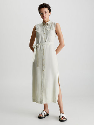 Calvin Klein – Tencel šaty, Béžová barva