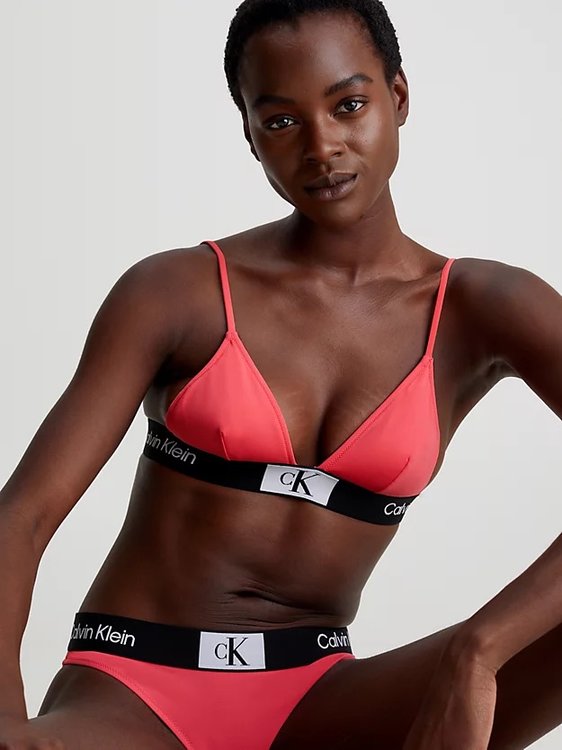 Módní CK 1996 plavky bikiny, Korálová červená barva, 2024