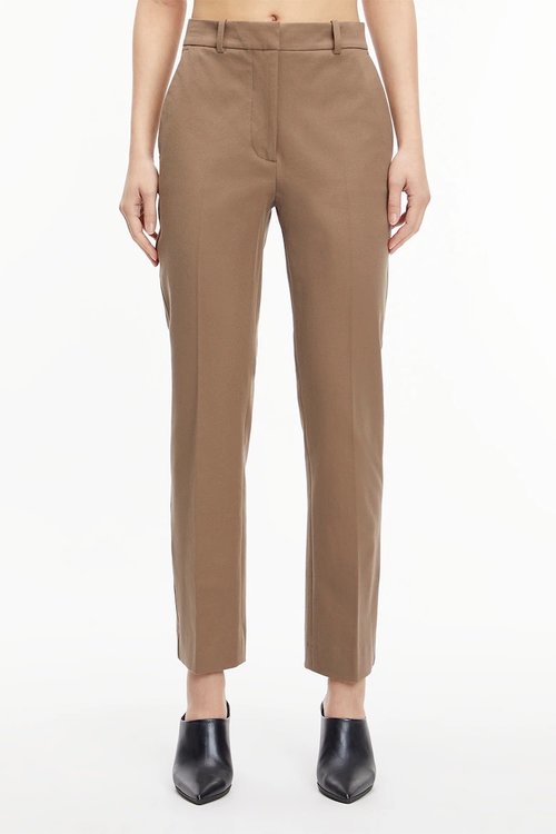 Calvin Klein – Stretch Gabardine kalhoty, Béžová, Hnědá barva