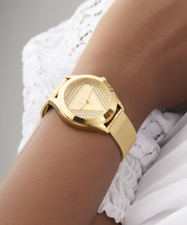 GUESS, Zlatá barva Glitz Plaque hodinky