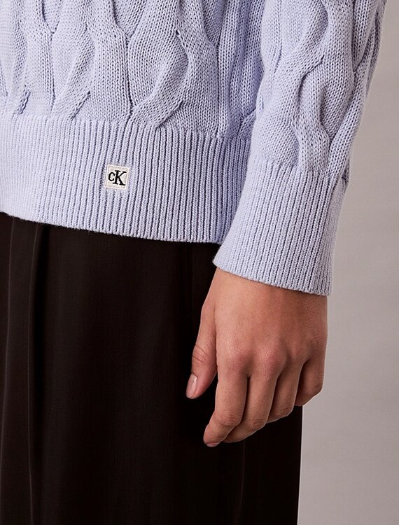 Luxusní Cable Crewneck svetr, Fialová barva, XS, S, M