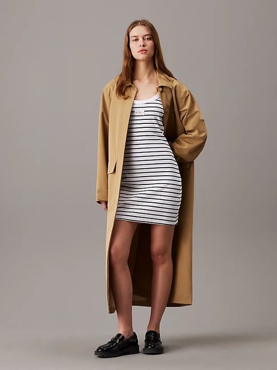 Calvin Klein Jeans – Woven Label Rib Tank šaty, Bílá, Černá barva