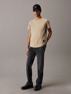 Luxusní Badge Turn Up Sleeve triko, Béžová, Hnědá barva, XS, S, M, L, XL, XXL