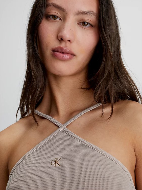 Módní Waffle šaty, Béžová barva, 2023