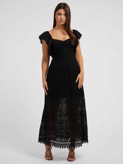 Módní Ruffle top, Černá barva, 2023