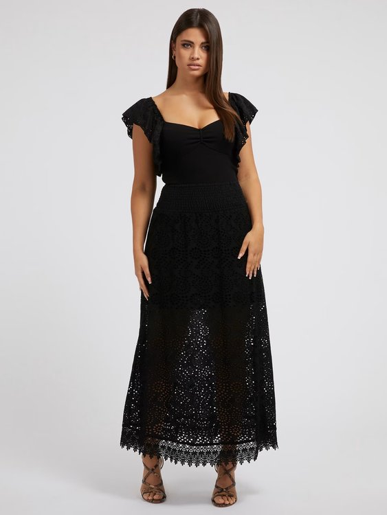 Módní Ruffle top, Černá barva, 2023