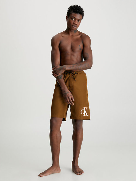 CK Monogram plavky Hnědá barva Muži