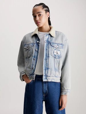 Calvin Klein Jeans – Sherpa Denim bunda, Modrá barva