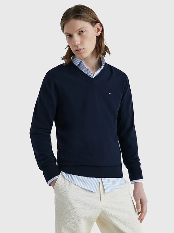 Tommy Hilfiger – 1985 V-Neck svetr, Navy barva