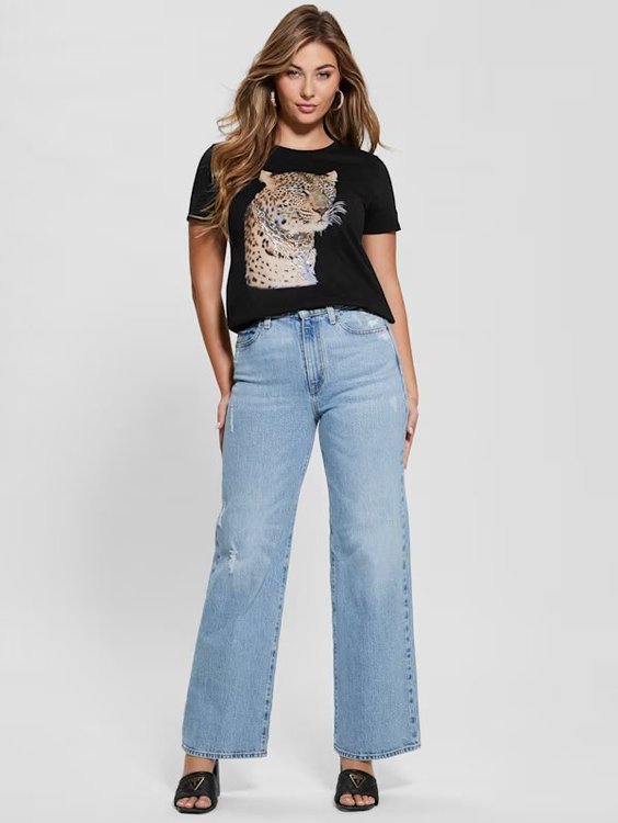 Módní Leopard triko, Černá barva, 2024