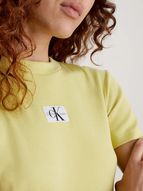 Luxusní Badge Rib triko, Žlutá barva, XS, S, M