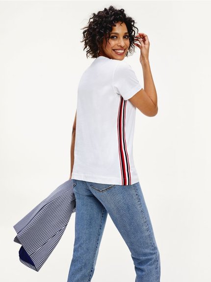 Módní TH Signature Tape triko, Bílá barva, 2020