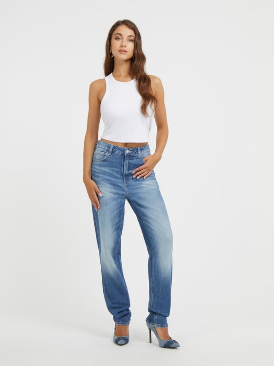 Módní Mom jeany, Modrá barva, 2023