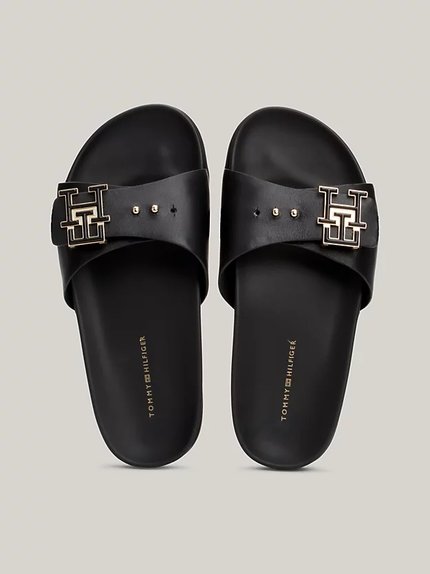 Módní TH Hardware Leather sandály, Černá barva, 2024