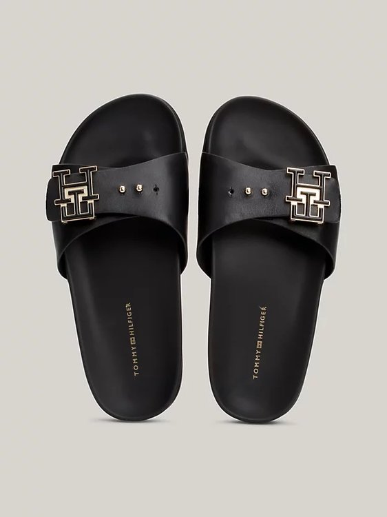 Módní TH Hardware Leather sandály, Černá barva, 2024