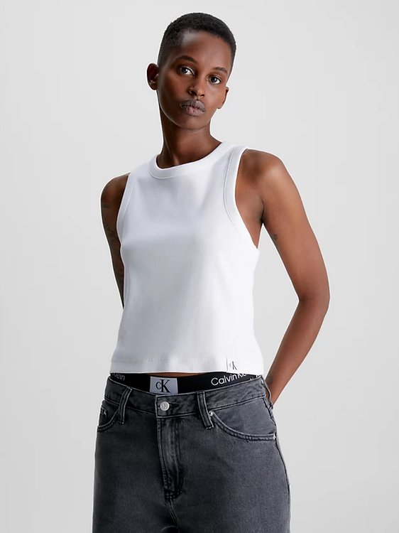 Calvin Klein Jeans – Tab Rib Tank tílko, Bílá barva