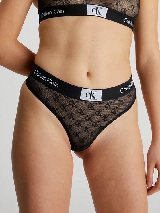 1996 Logo Lace tanga – Calvin Klein Underwear, Černá barva Ženy