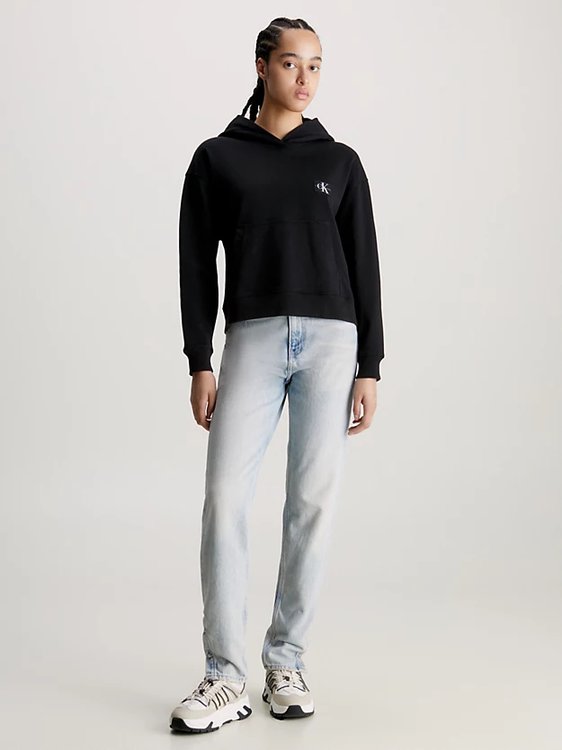 Módní Woven Label mikina, Černá barva, 2023