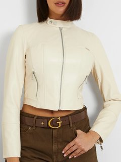 Luxusní ANITA PU MOTO BUNDA PU, Krémová barva, XS, S, M, L