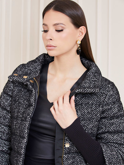 Módní Abbey Puffer kabát, Černá, Šedá barva, 2022