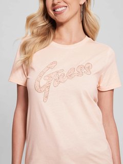 Luxusní Guess Lace Logo triko, Růžová barva, XS, S, M