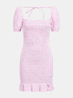 Luxusní Gingham šaty, Růžová barva, XS, S, M, L