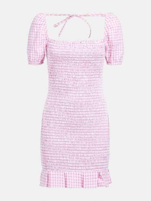 Luxusní Gingham šaty, Růžová barva, XS, S, M, L