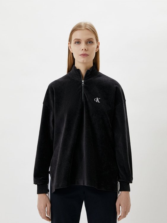 Calvin Klein Jeans – Velvet mikina, Černá barva