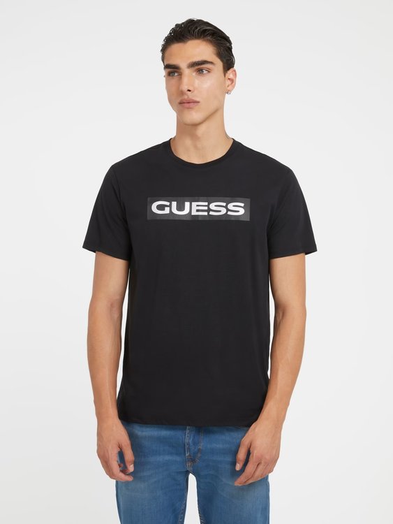 GUESS – Metallic Logo triko, Černá barva