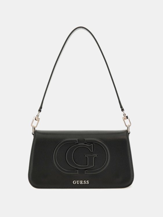 GUESS – Eco Mietta Flap Shoulder střední kabelka, Černá barva