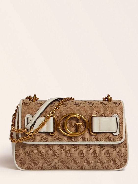 Guess – Aileen 4G crossbody, Bílá, Hnědá barva