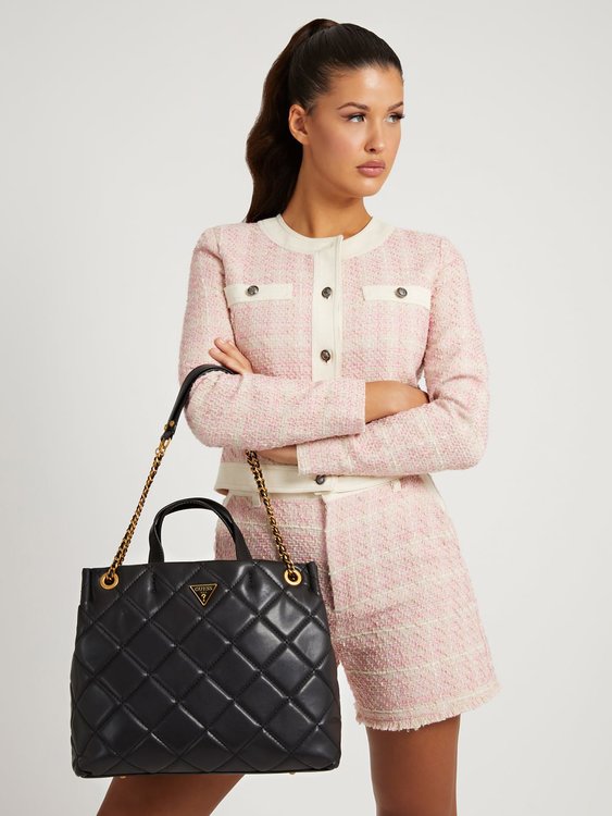 Luxusní Cessily quilted kabelka, Černá barva, T/U/1