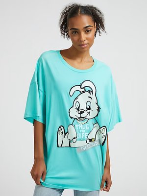 GUESS – Bunny Oversize triko, Modrá, Tyrkysová barva