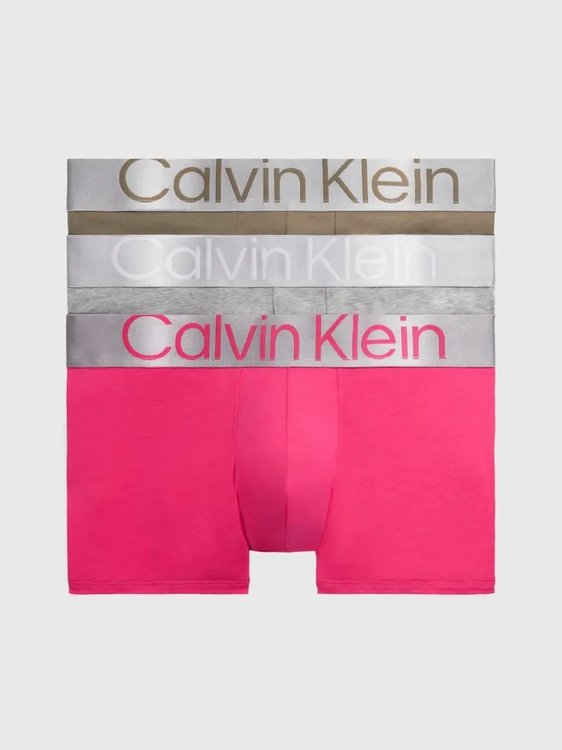 Calvin Klein Underwear – Reconsidered Steel Cotton boxery 3ks, Růžová, Šedá, Zelená barva